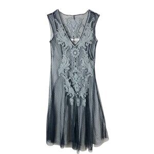 NWT Solitaire by Ravi Khosla Mesh Embroidered Boho Chic Dress Sz.